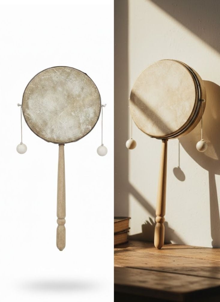 Premium Traditional Handheld Frame Drum with Wooden Handle – Cultural Percussion Instrument - Image 1